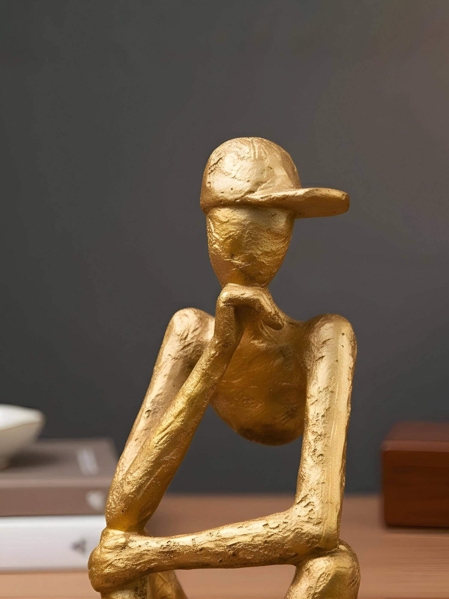 Gold Thinking Figure Sculpture - Unique Contemporary Decor Secondary image