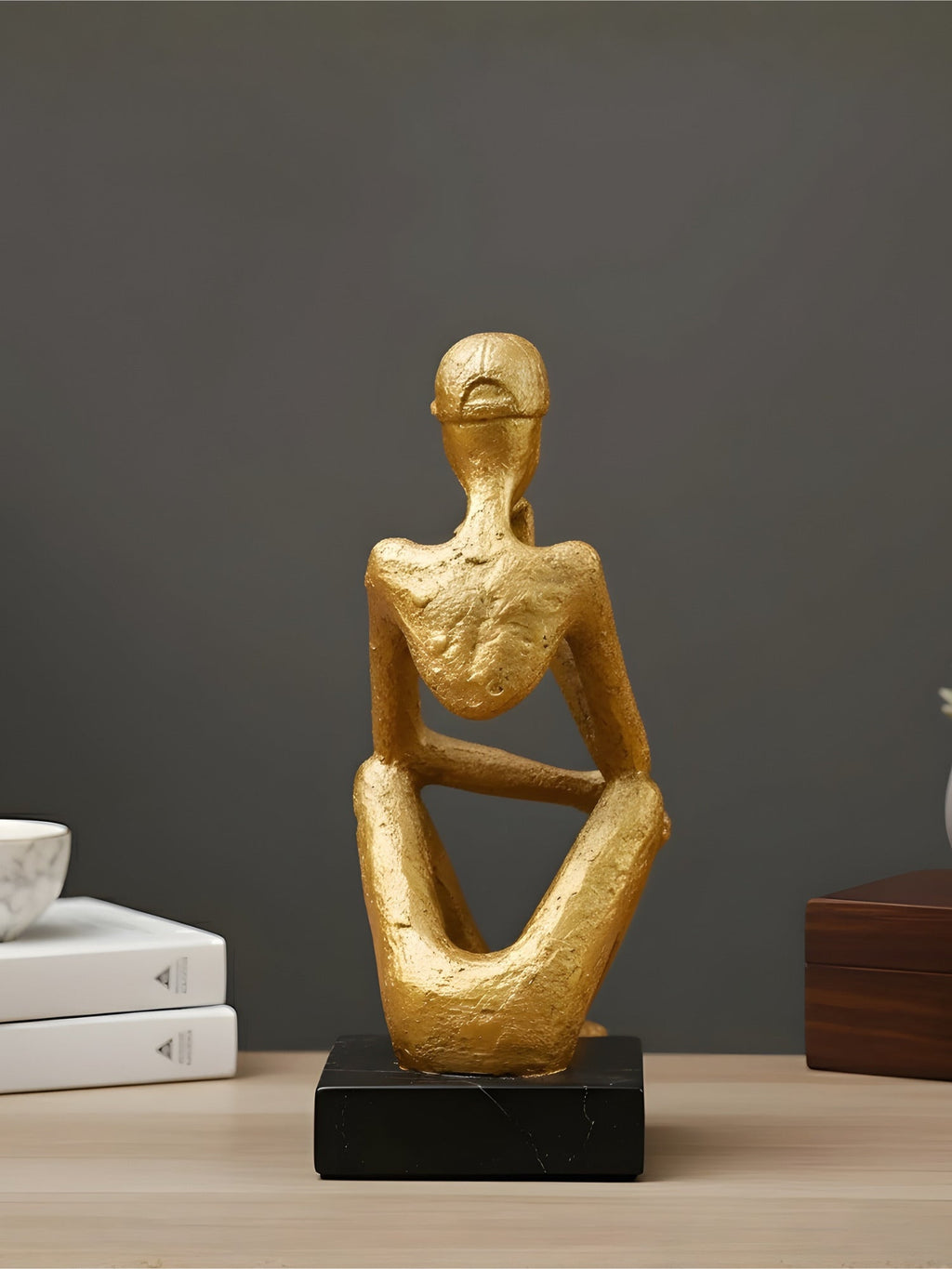 Gold Thinking Figure Sculpture - Unique Contemporary Decor - The Golden Theory