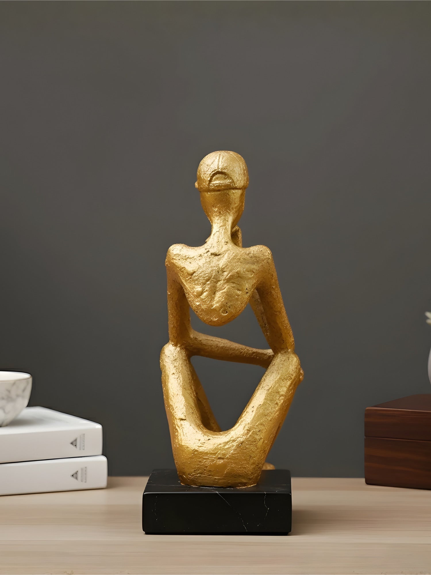 Gold Thinking Figure Sculpture - Unique Contemporary Decor - The Golden Theory