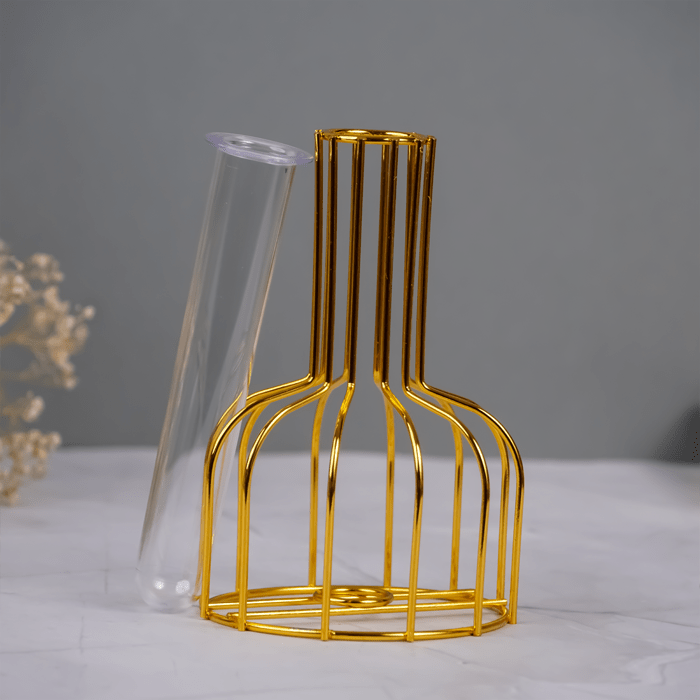 Gold Wire Frame Glass Vase - Geometric Design - The Golden Theory