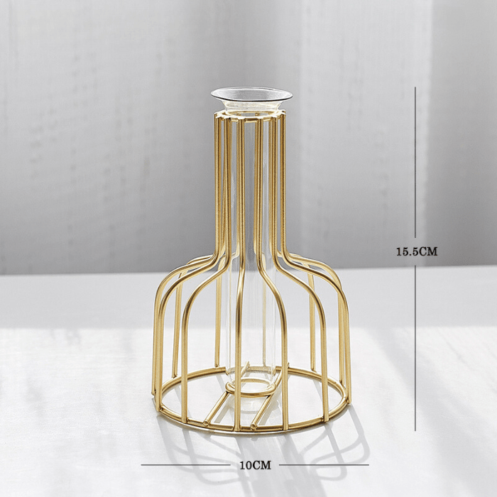 Gold Wire Frame Glass Vase - Geometric Design - The Golden Theory