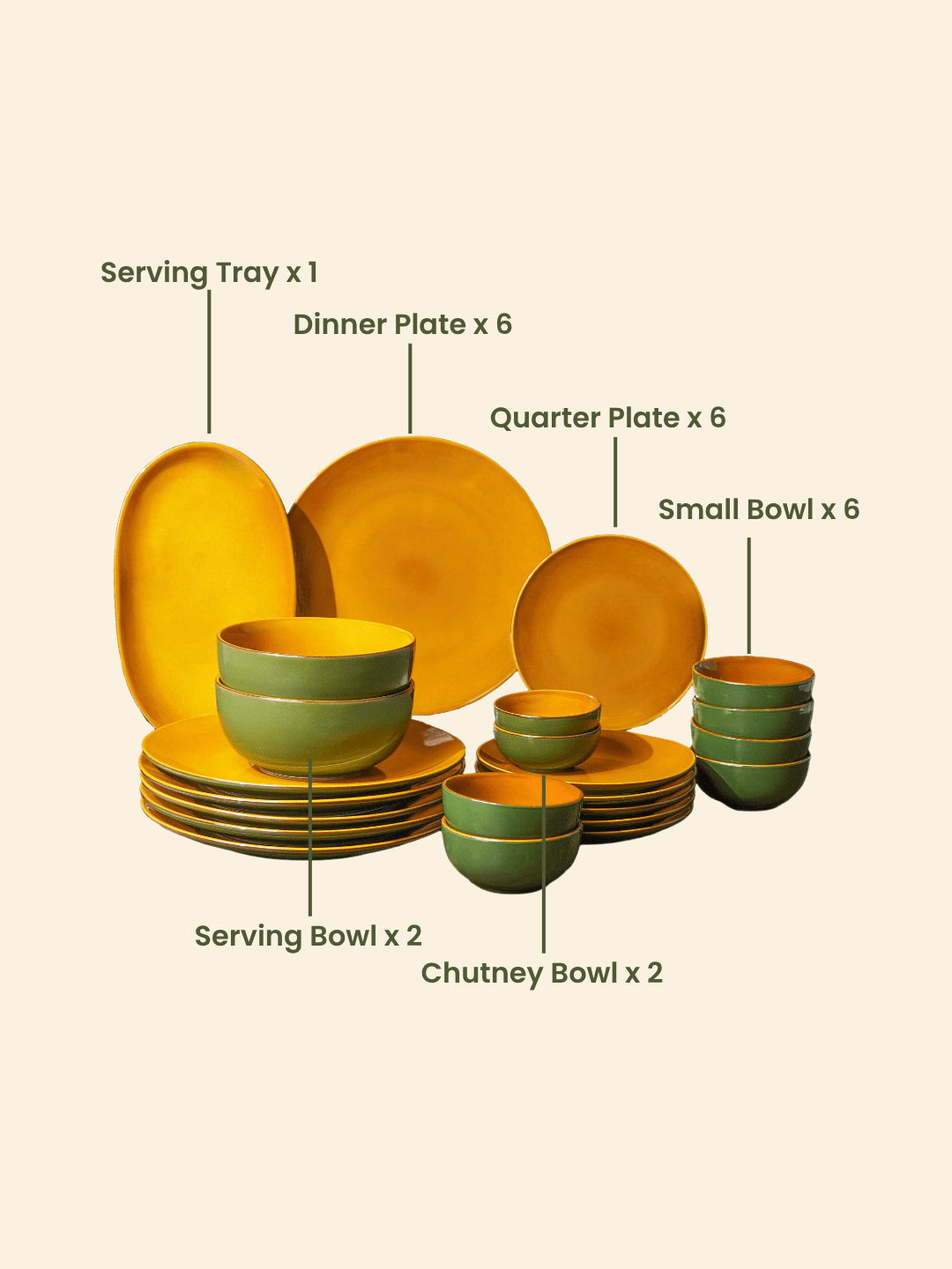 Golden Dinner Set with Green Exterior (Set of 23) - The Golden Theory