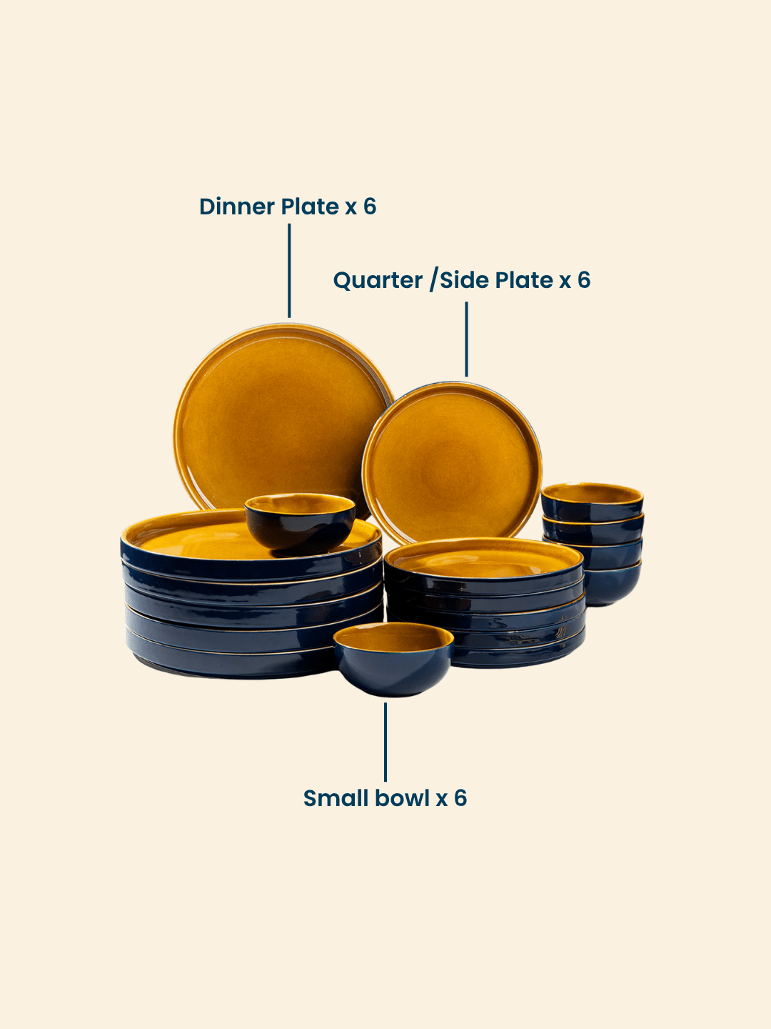 Golden Dinner Set with Navy Blue Exterior (Set of 18) - The Golden Theory