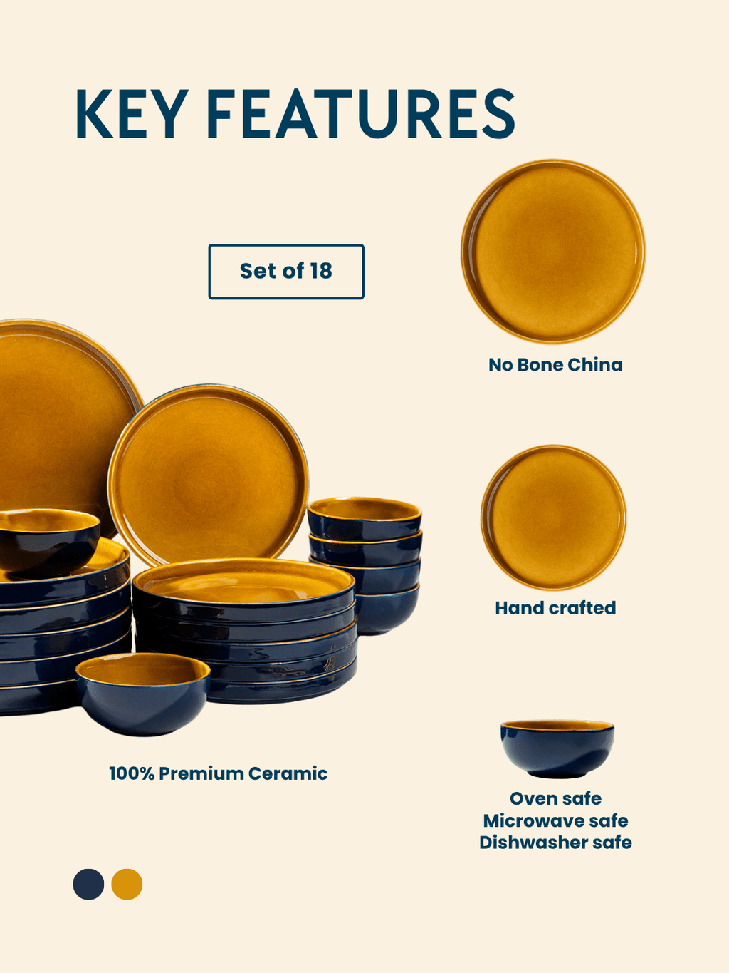 Golden Dinner Set with Navy Blue Exterior (Set of 18) - The Golden Theory