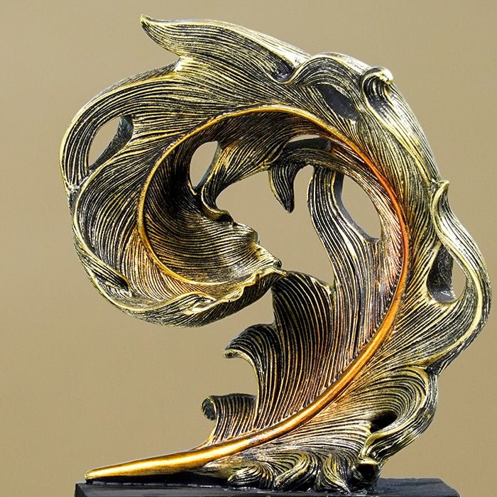 Golden Leaf-Inspired Decorative Sculpture on Black Base - The Golden Theory