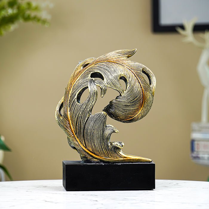 Golden Leaf-Inspired Decorative Sculpture on Black Base - The Golden Theory