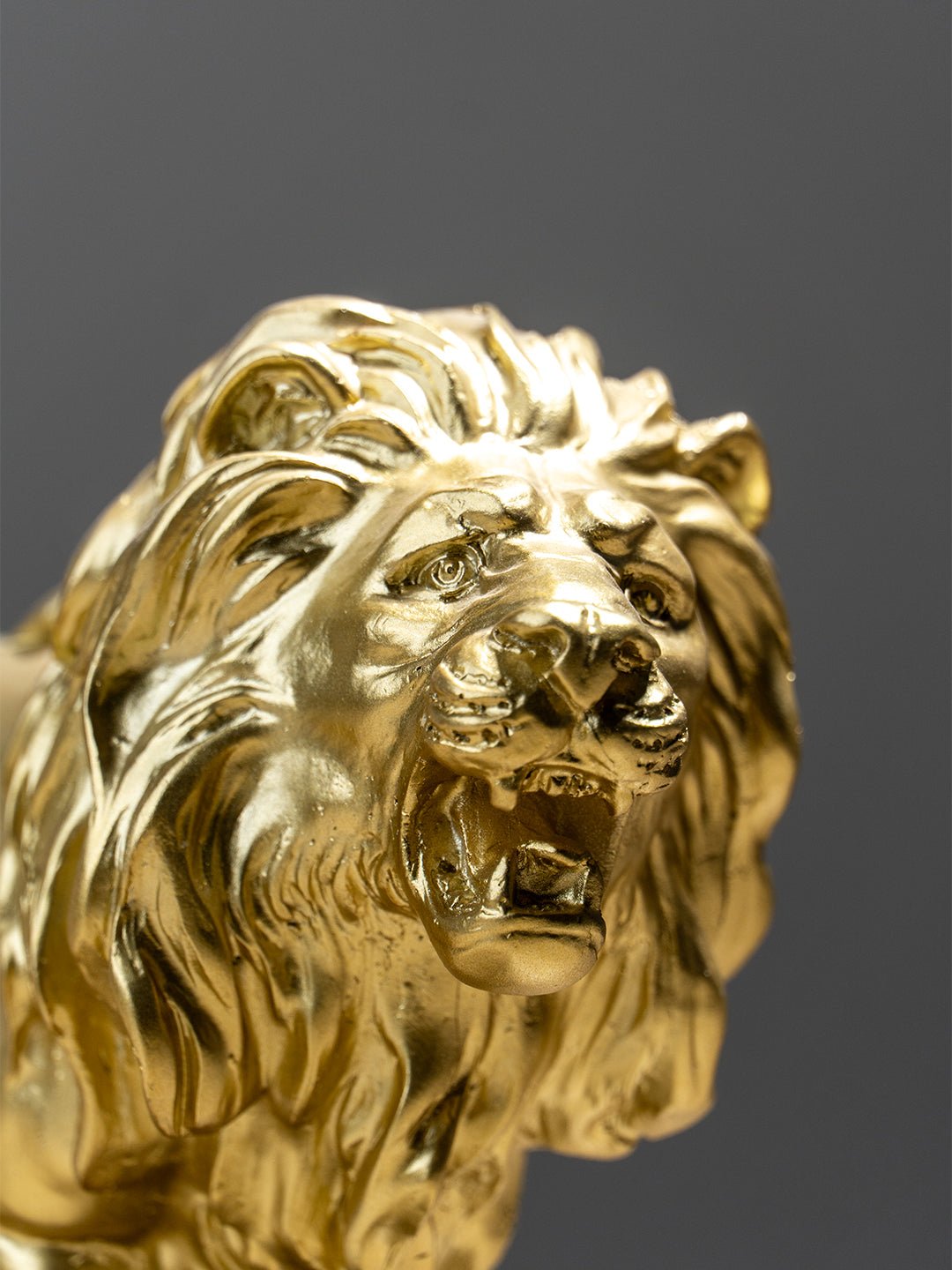 Golden Lion Figurine with Intricate Mane - The Golden Theory