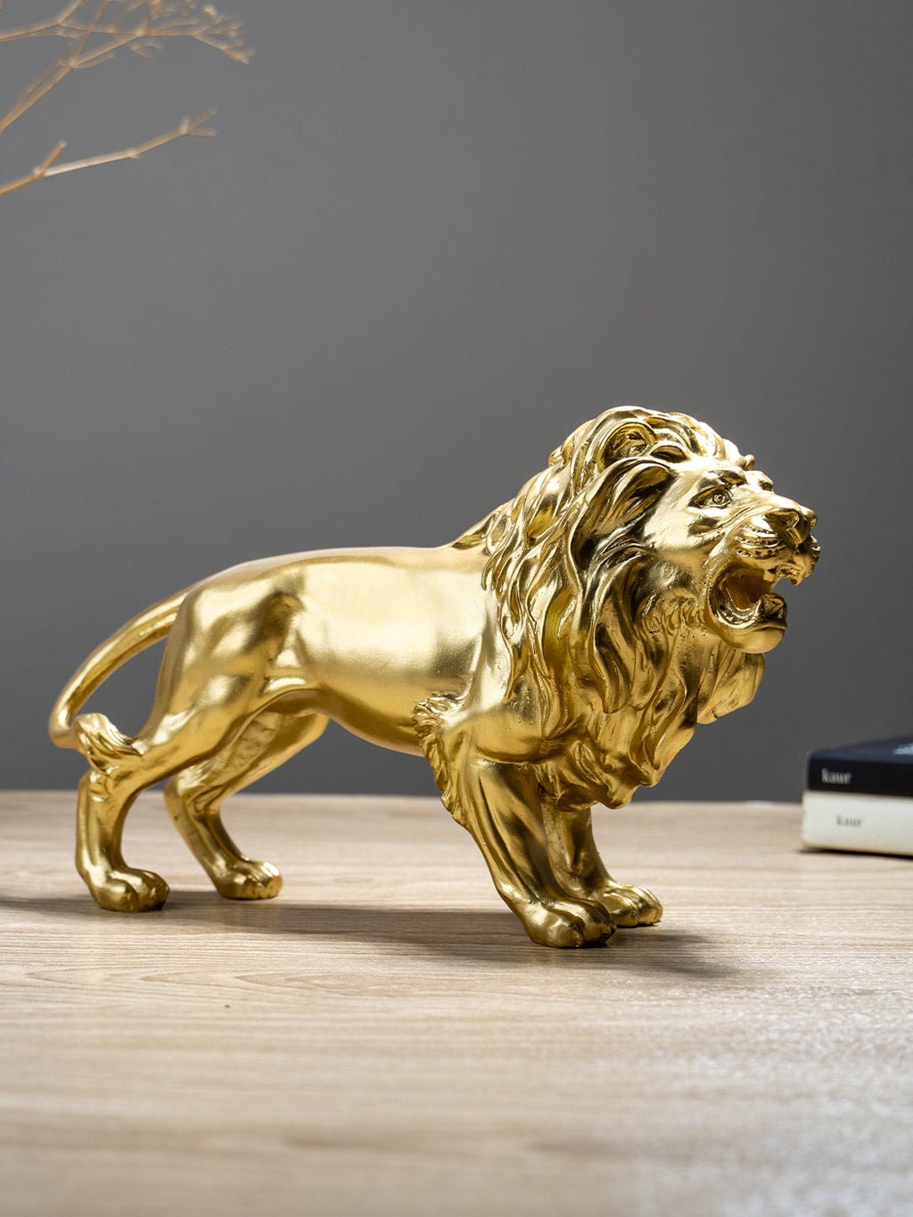 Golden Lion Figurine with Intricate Mane - The Golden Theory