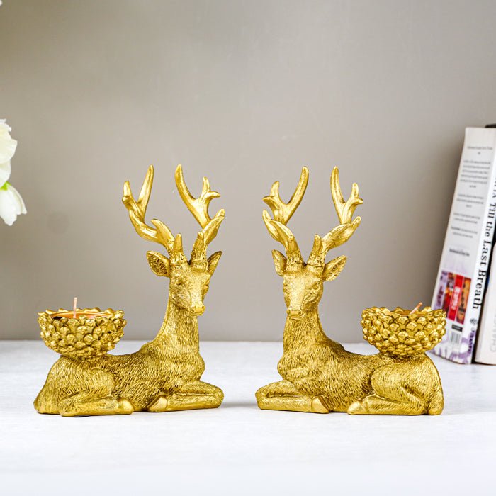 Golden Reindeer Candle Holders | Set of 2 - The Golden Theory Main image