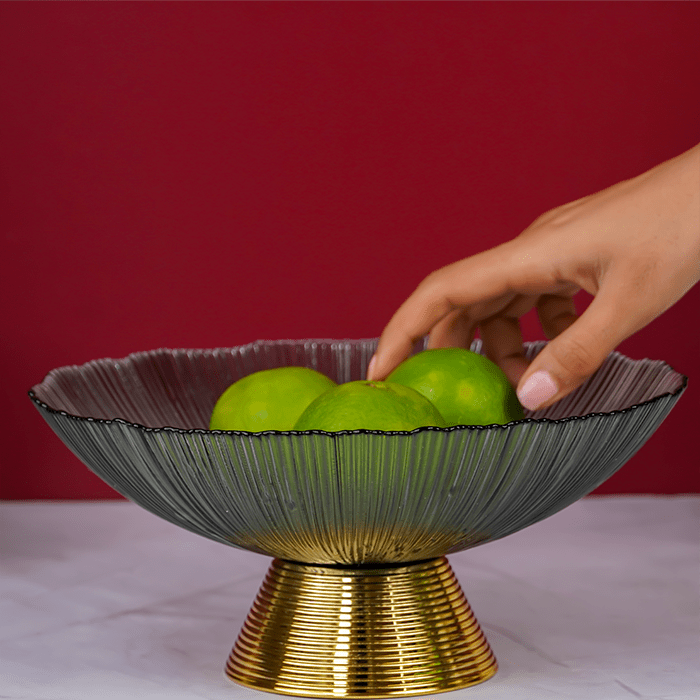 Gray Glass Bowl with Gold Base - The Golden Theory