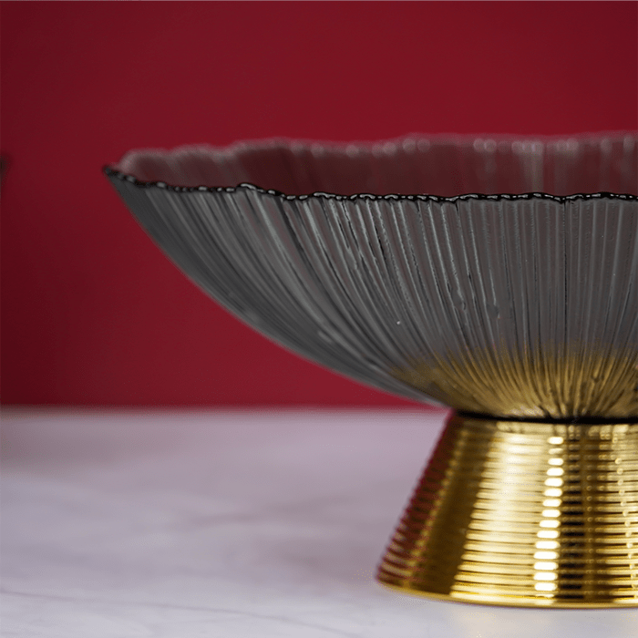 Gray Glass Bowl with Gold Base - The Golden Theory