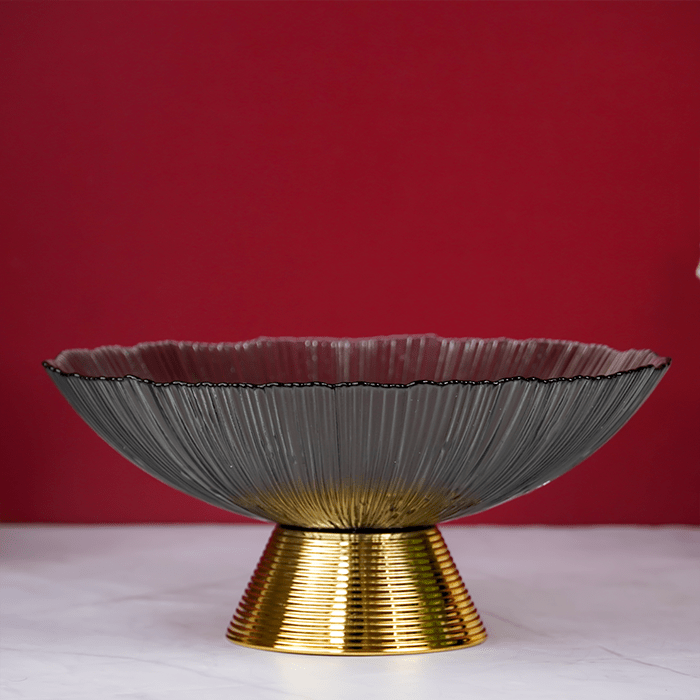 Gray Glass Bowl with Gold Base - The Golden Theory