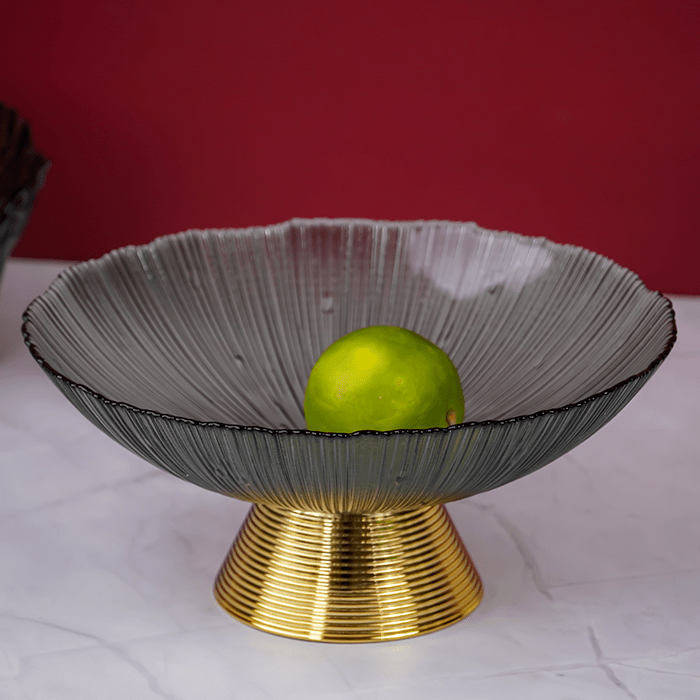 Gray Glass Bowl with Gold Base - The Golden Theory