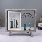 Gray Wooden Frame Shadow Box with Decorative Scene - The Golden Theory