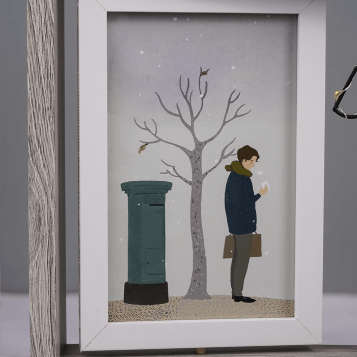 Gray Wooden Frame Shadow Box with Decorative Scene - The Golden Theory