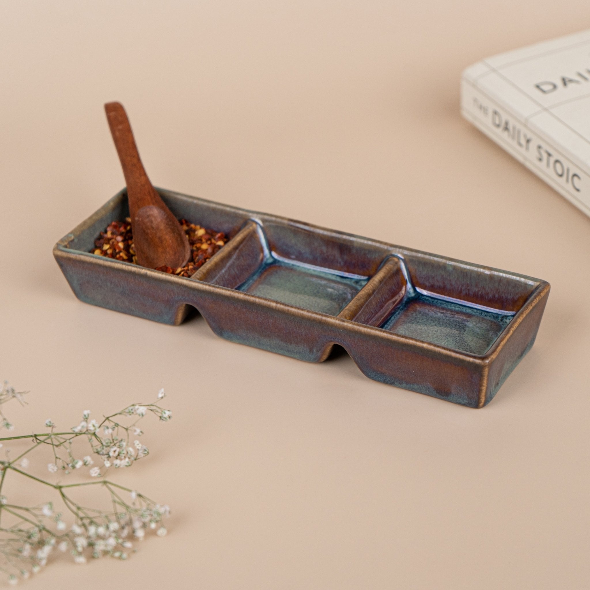 Green Ceramic Chutney Platter - The Golden Theory