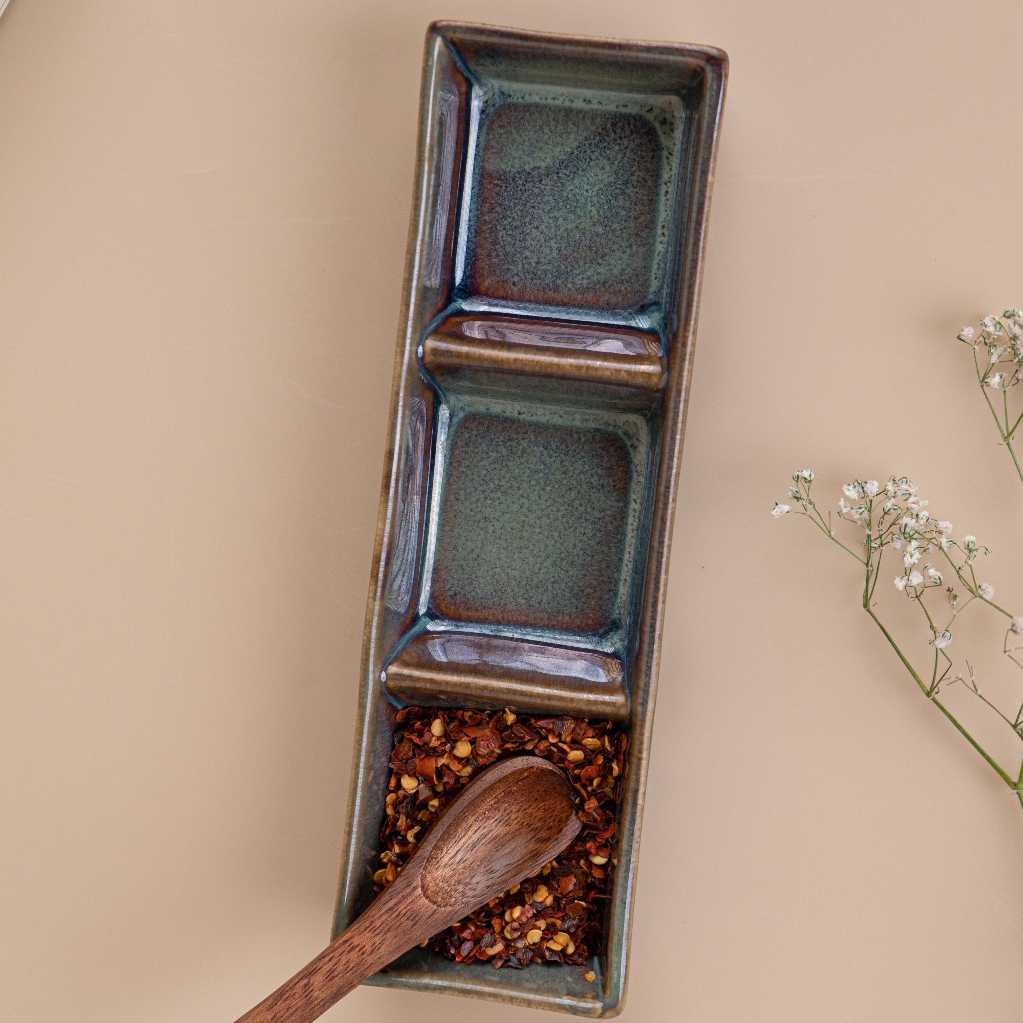 Green Ceramic Chutney Platter - The Golden Theory
