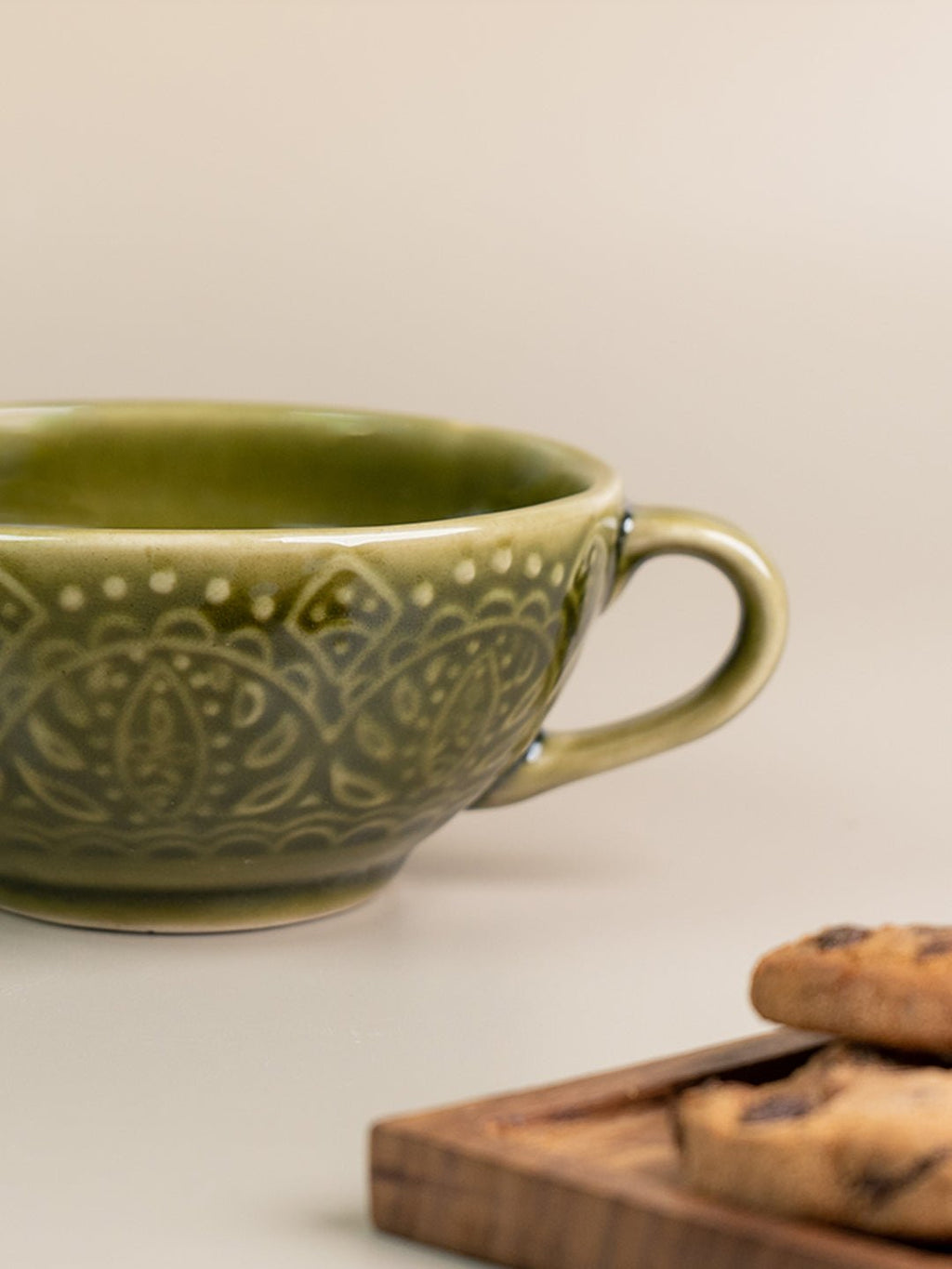 Green Ceramic Latte Mugs with Design - The Golden Theory