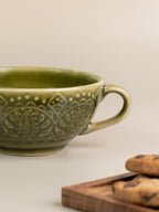 Green Ceramic Latte Mugs with Design - The Golden Theory