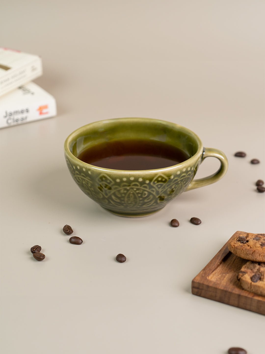 Green Ceramic Latte Mugs with Design - The Golden Theory