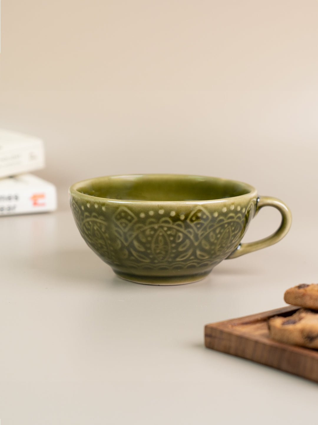 Green Ceramic Latte Mugs with Design - The Golden Theory Main image