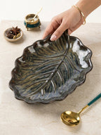 Green Ceramic Leaf Platter - The Golden Theory