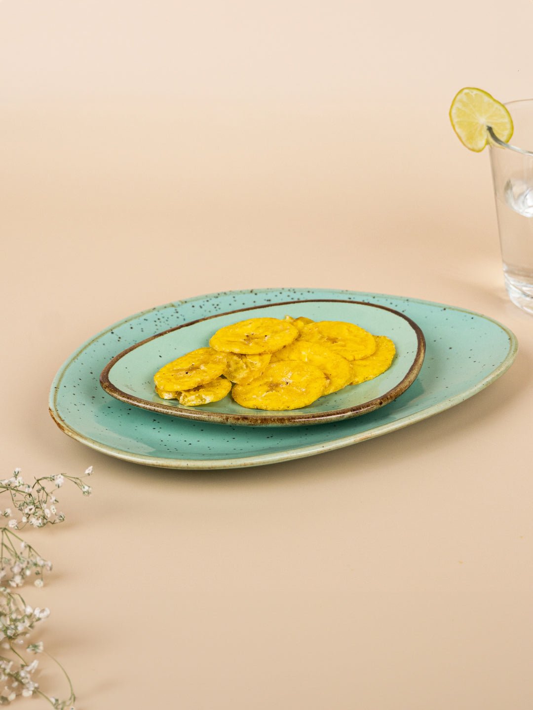 Green Ceramic Oval Shaped Platter | Set of 2 - The Golden Theory Main image
