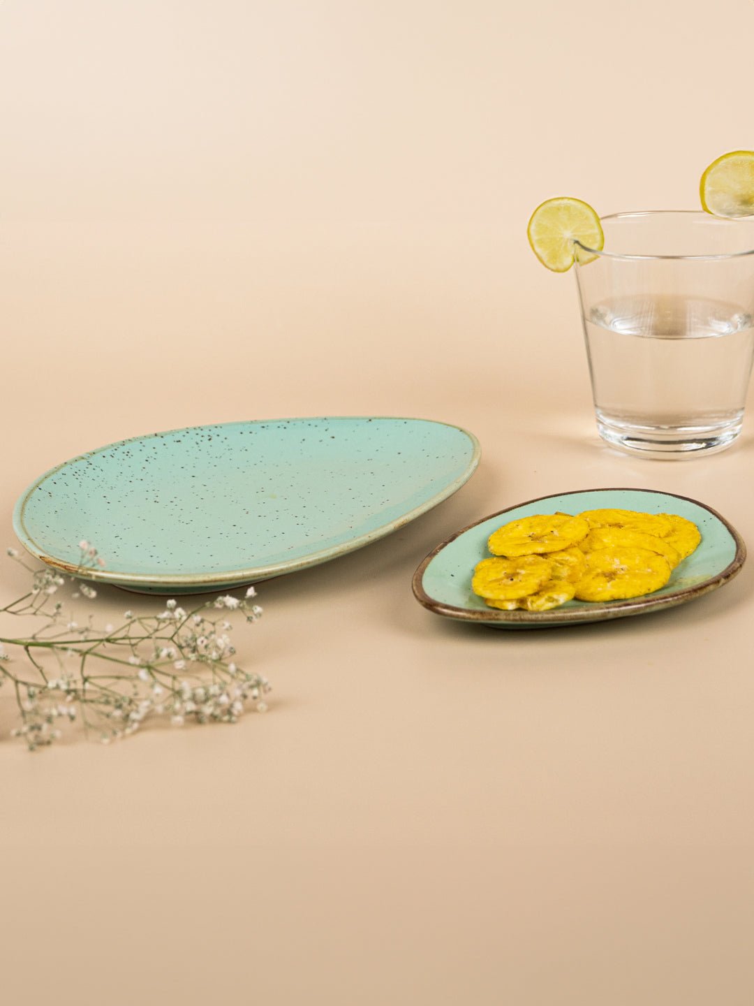 Green Ceramic Oval Shaped Platter | Set of 2 Secondary image