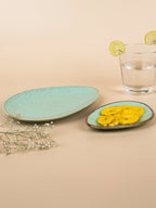 Green Ceramic Oval Shaped Platter | Set of 2 - The Golden Theory