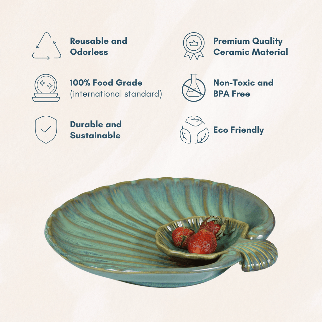 Green Ceramic Shell Shaped Chip and Dip Platter - The Golden Theory