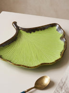 Green Ceramic Shell Shaped Platter with Brown Borders - The Golden Theory