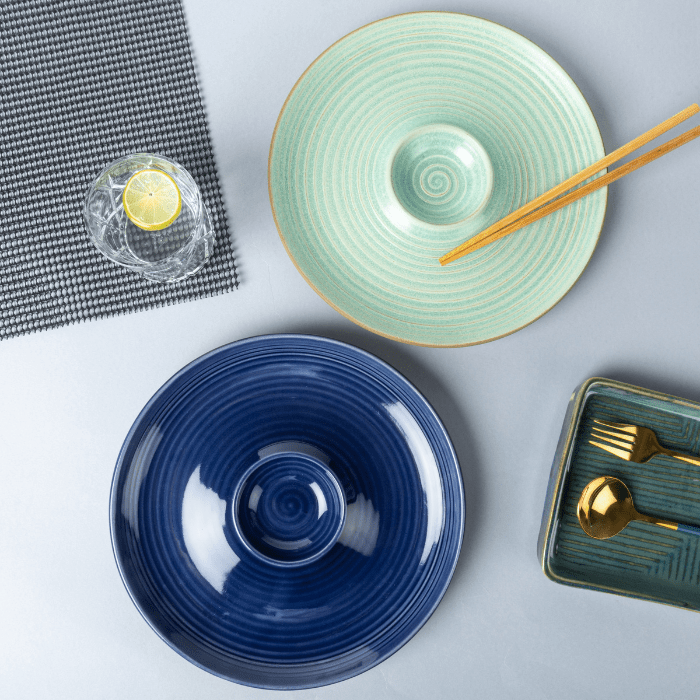 Green Color Chip and Dip Platter with Spiral Design - The Golden Theory