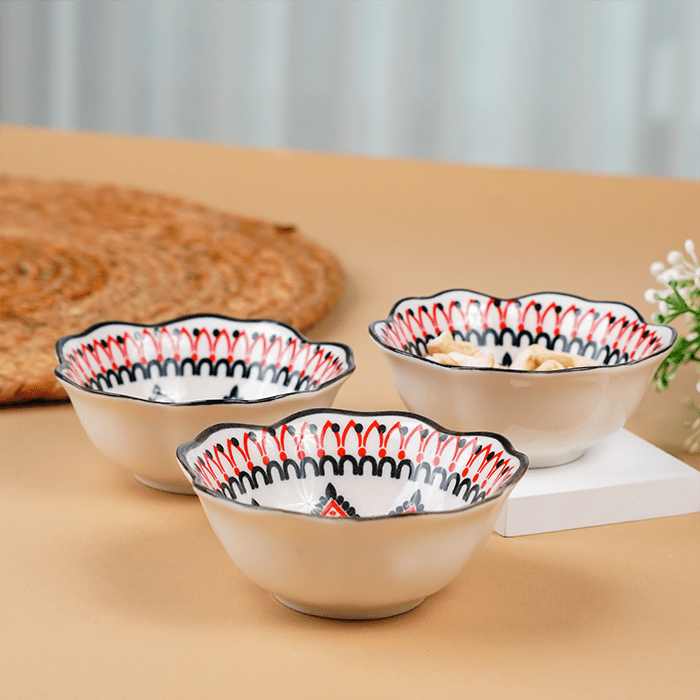 Green & Orange Scallop-Edge Ceramic Bowls Set of 3 - The Golden Theory