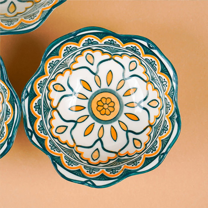 Green & Orange Scallop-Edge Ceramic Bowls - Set of 6 - The Golden Theory