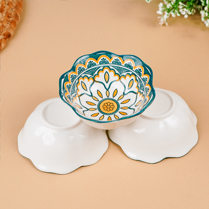Green & Orange Scallop-Edge Ceramic Bowls - Set of 6 - The Golden Theory