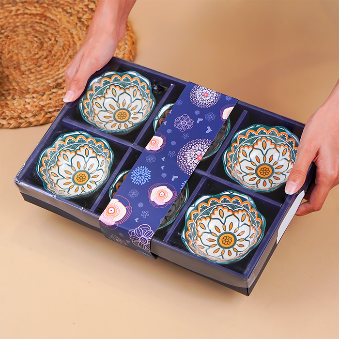 Green & Orange Scallop-Edge Ceramic Bowls - Set of 6 - The Golden Theory