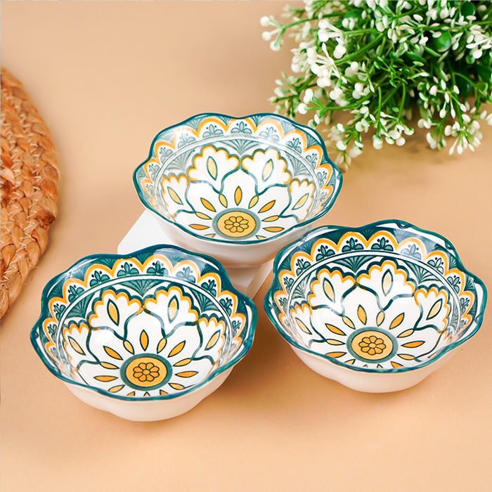 Green & Orange Scallop-Edge Ceramic Bowls - Set of 6 - The Golden Theory
