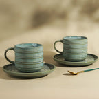 Green Ribbed Ceramic Cup and Saucer Set - The Golden Theory
