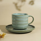 Green Ribbed Ceramic Cup and Saucer Set - The Golden Theory