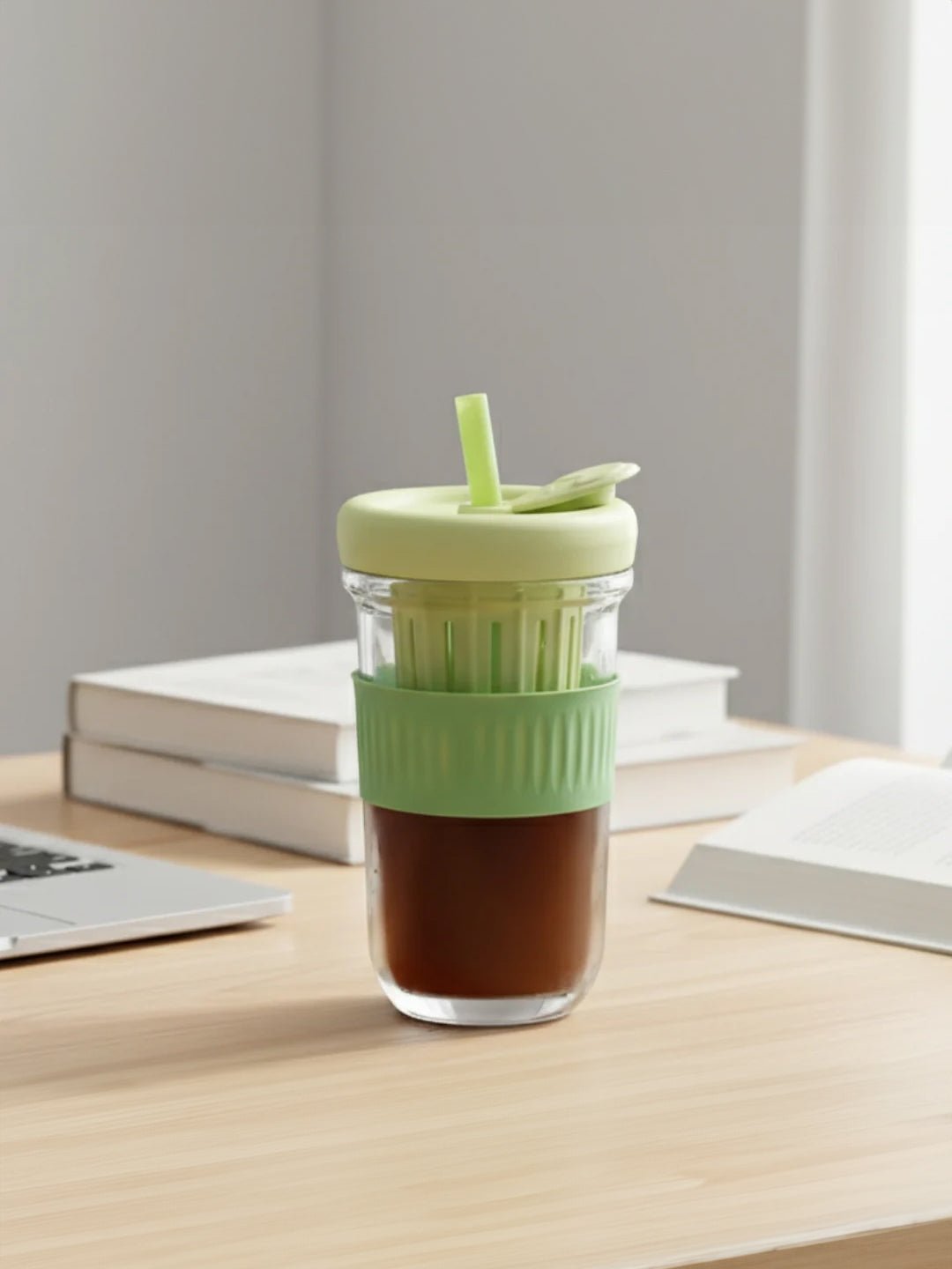 Green Silicone Grip Sipper with Infuser - The Golden Theory Main image