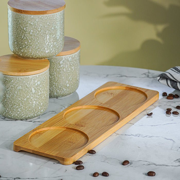 Green Textured Canister Set with Bamboo Lids and Tray Set of 3 - The Golden Theory