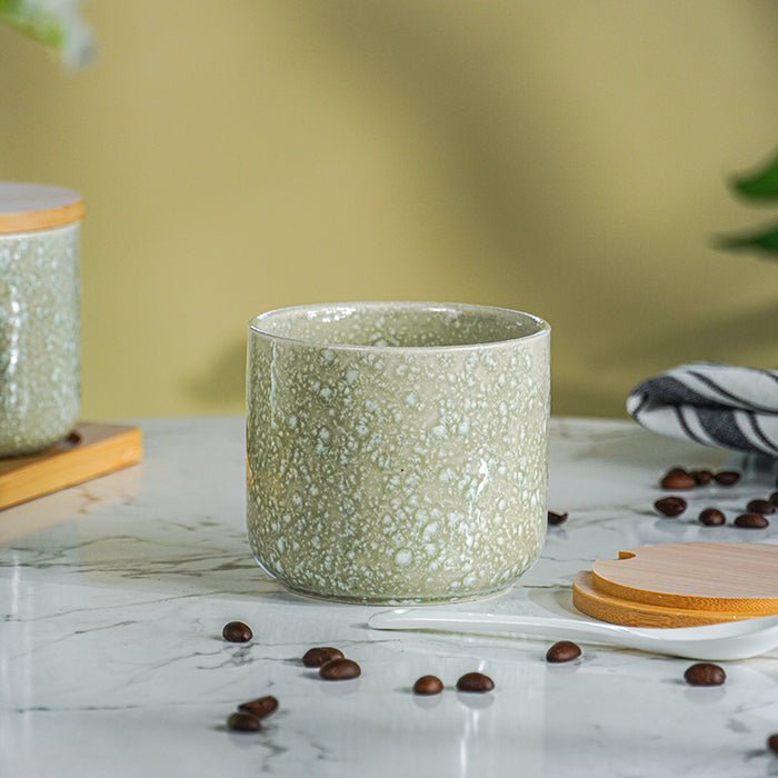 Green Textured Canister Set with Bamboo Lids and Tray Set of 3 - The Golden Theory