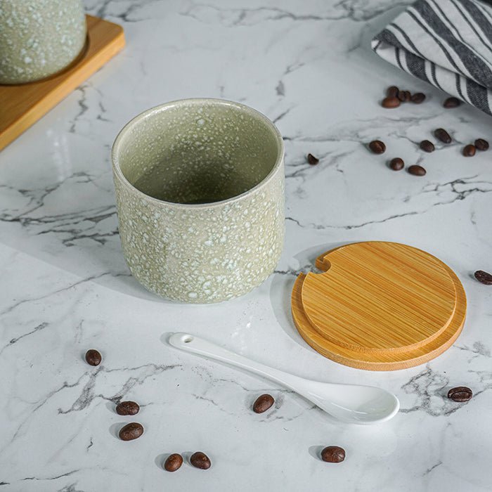 Green Textured Canister Set with Bamboo Lids and Tray Set of 3 - The Golden Theory