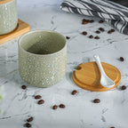 Green Textured Canister Set with Bamboo Lids and Tray Set of 3 - The Golden Theory