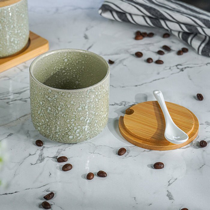 Green Textured Canister Set with Bamboo Lids and Tray Set of 3 - The Golden Theory