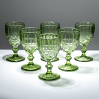 Green Vintage Embossed Glass Goblet Set – 6-Piece - The Golden Theory