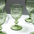 Green Vintage Embossed Glass Goblet Set – 6-Piece - The Golden Theory