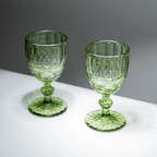 Green Vintage Embossed Glass Goblet Set – 6-Piece - The Golden Theory