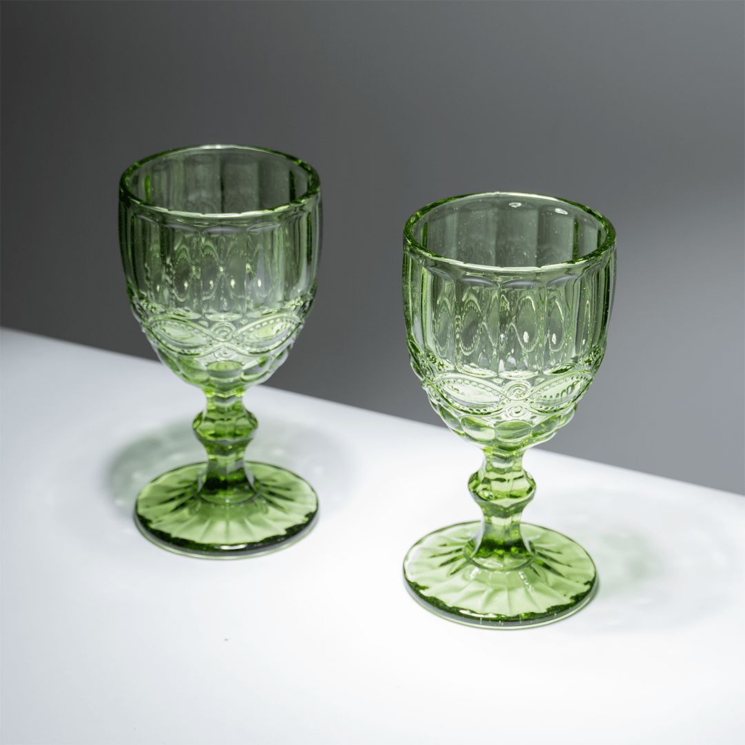 Green Vintage Embossed Glass Goblet Set – 6-Piece - The Golden Theory
