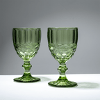 Green Vintage Embossed Glass Goblet Set – 6-Piece - The Golden Theory